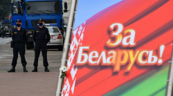 Сторонники Лукашенко идут колонной на площадь Независимости в Минске